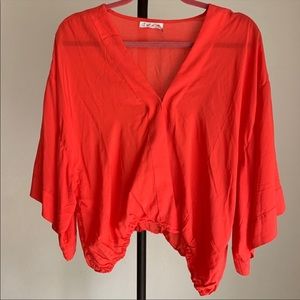 On The Road Surplice Wrap Blouse Red Hot Top